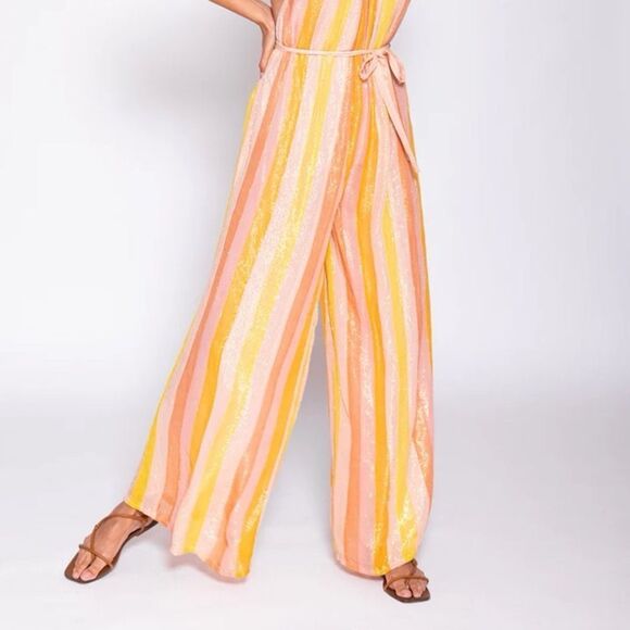 NWT Anthropologie “Sundress” Sophie Jumpsuit Marbella Mix Peach Sz L/XL - Picture 6 of 12